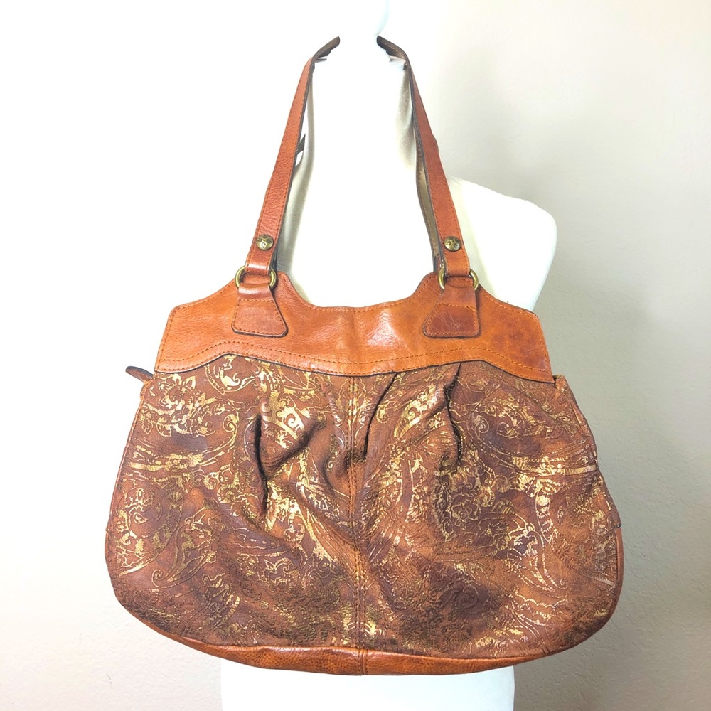 Patricia Nash Italian leather etched tote bag